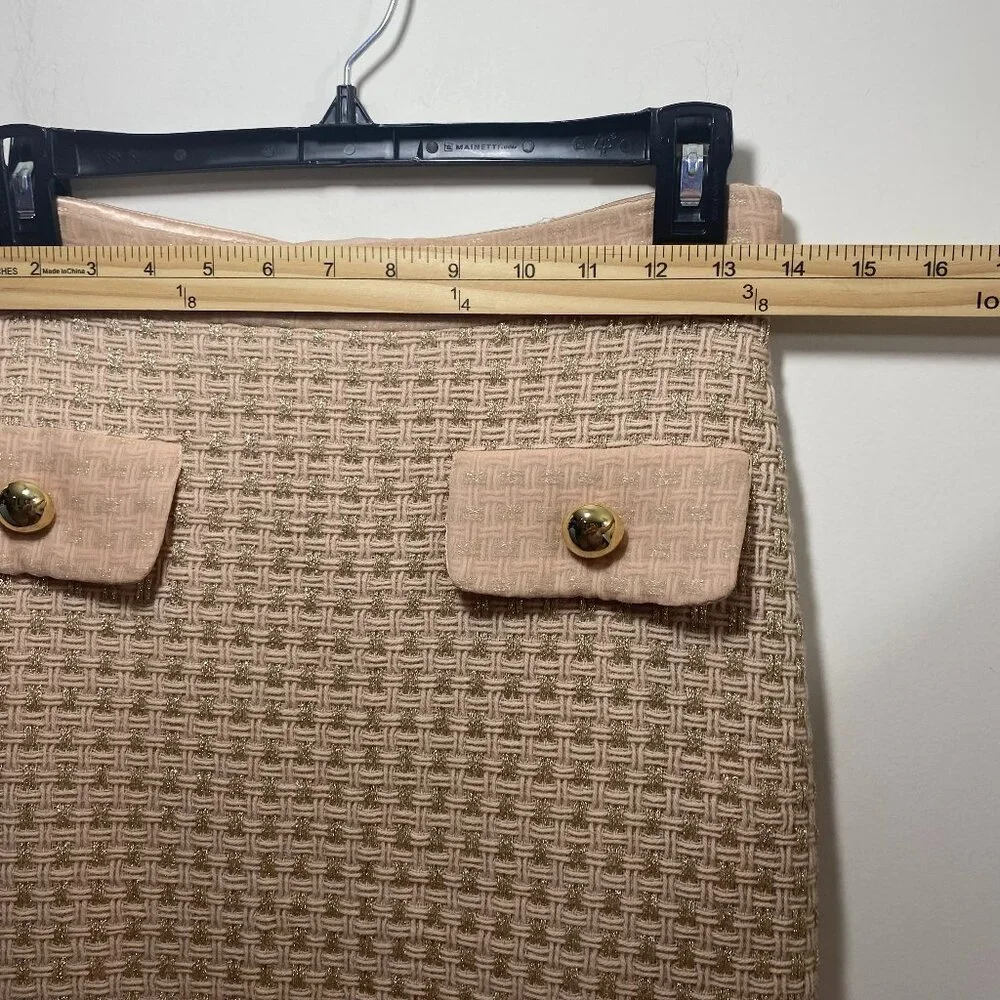 Vtg Milly‎ Wool Silk Pencil Skirt Women 2 Nude Gold Tweed Old Money Made In USA